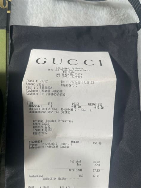 gucci receipt identification.